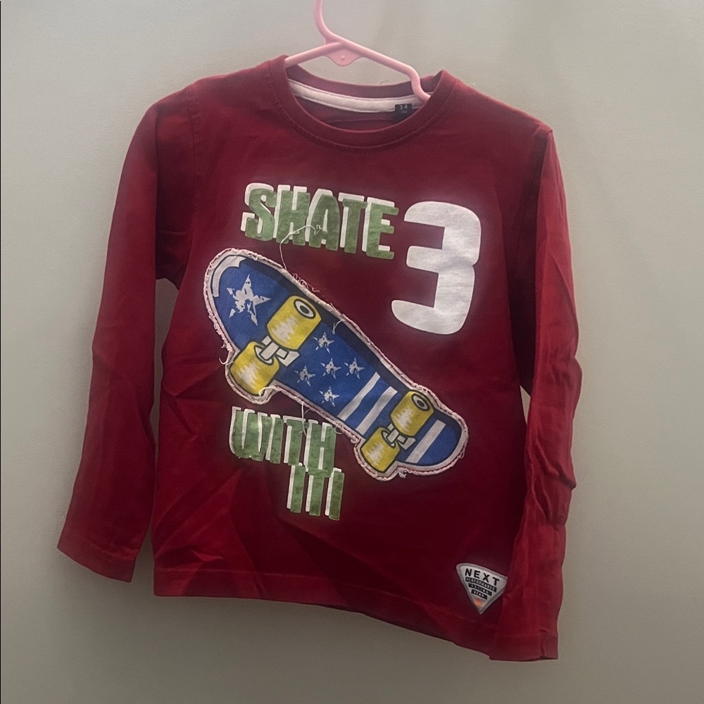 Next Kids Red Skateboard Long Sleeve Tee 3-4yrs